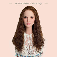 Load image into Gallery viewer, Lebeauty Hair Auburn Brown Curly Wigs Lace Top Wigs European Jewish Wig Kosher Wigs