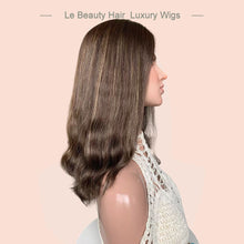 Load image into Gallery viewer, Brown Color Swiss Lace Wave Top Wig Human Hair With Highlights