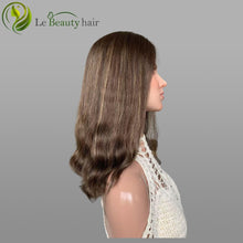 Load image into Gallery viewer, Brown Color Swiss Lace Wave Top Wig Human Hair With Highlights