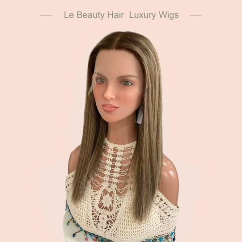 One Length Blonde Color-Cafe Swiss Full Handtied Jewish Wigs Kosher Wig With Baby Hair