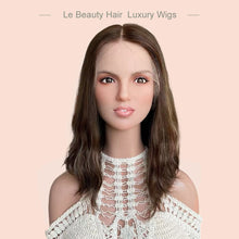 Load image into Gallery viewer, Lebeauty Hair Dark Auburn Brown Highlights Color Wigs Lace Top Wigs European Jewish Wig Wave Kosher Wigs