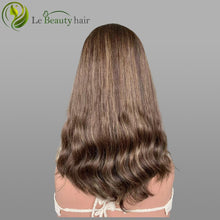 Load image into Gallery viewer, Brown Color Swiss Lace Wave Top Wig Human Hair With Highlights