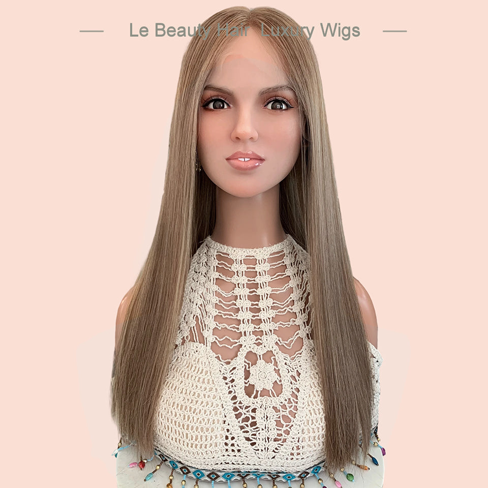 Blonde Color Swiss Lace Top Human Hair Wig Jewish Kosher Wigs