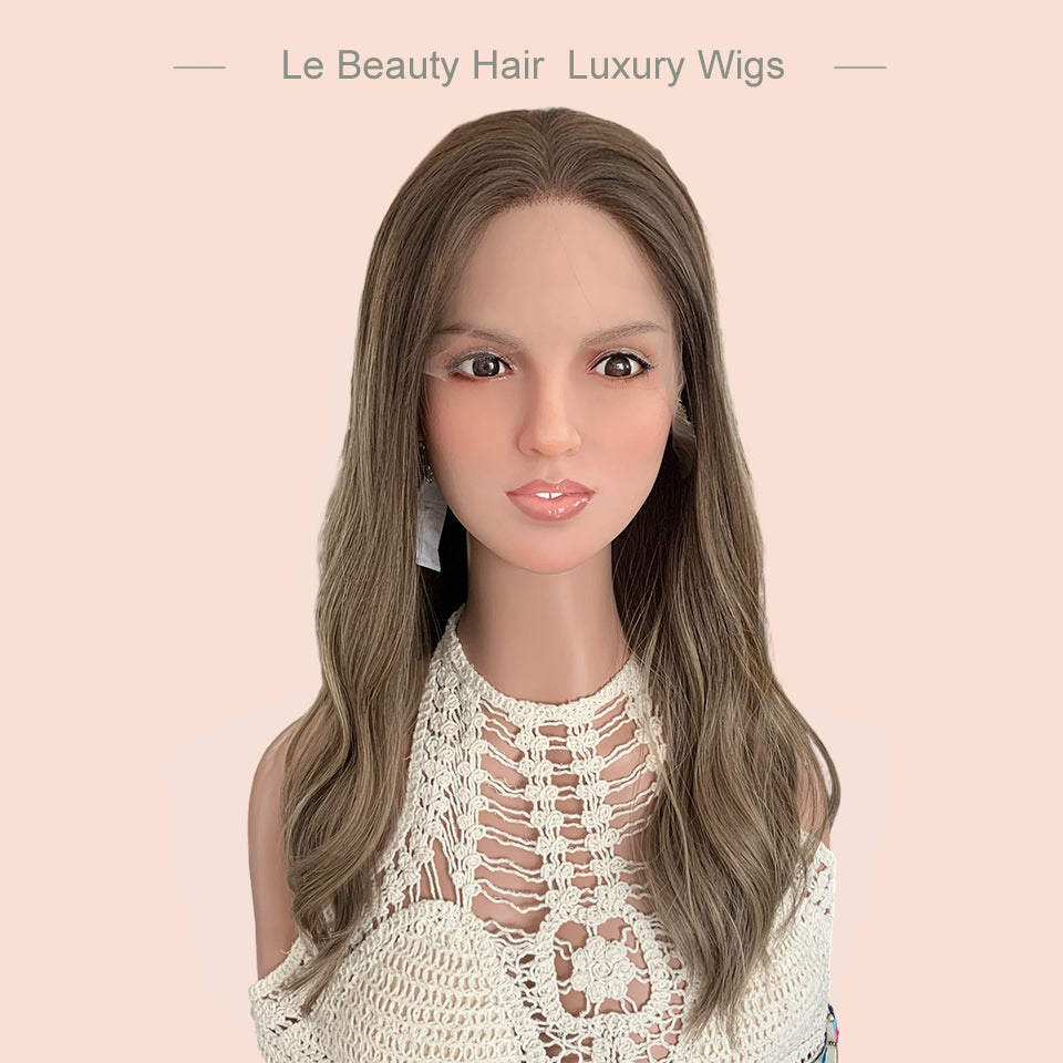 Lebeauty Hair Ashy Brown With Highlights Color Wigs Lace Top Wigs European Jewish Wig Wave Kosher Wigs