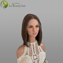 Load image into Gallery viewer, Lebeauty Hair Ash Brown Color Mini Layer Human Hair Vrigin Hair Wigs Lace Top Wigs Jewish Wig
