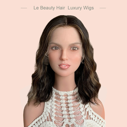 Lebeauty Hair Natural Brown With Highlights Color Wigs Lace Top Wigs European Jewish Wig Wave Full Hand Tied Kosher Wigs