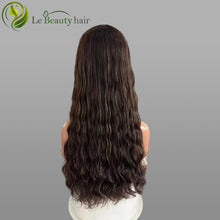 Load image into Gallery viewer, Long Brown With Blonde(Na#6H12 Ashy) Color With Highlight Around Face Wave Swiss Lace Top Wig European Hair Jewish Wigs Kosher