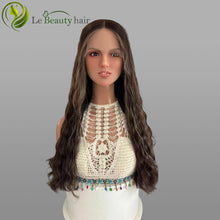 Load image into Gallery viewer, Long Brown With Blonde(Na#6H12 Ashy) Color With Highlight Around Face Wave Swiss Lace Top Wig European Hair Jewish Wigs Kosher