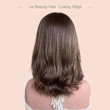 Load image into Gallery viewer, Lebeauty Hair Dark Auburn Brown Highlights Color Wigs Lace Top Wigs European Jewish Wig Wave Kosher Wigs