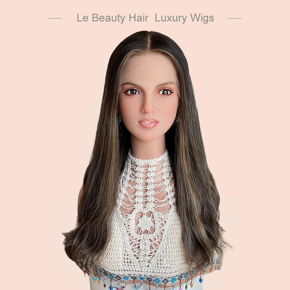 Lebeauty Hair Highlight Brown Wave Wigs Lace Top Wigs European Jewish Wig Kosher Wigs