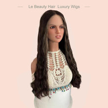 Load image into Gallery viewer, Long Brown With Blonde(Na#6H12 Ashy) Color With Highlight Around Face Wave Swiss Lace Top Wig European Hair Jewish Wigs Kosher