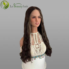 Load image into Gallery viewer, Long Brown With Blonde(Na#6H12 Ashy) Color With Highlight Around Face Wave Swiss Lace Top Wig European Hair Jewish Wigs Kosher