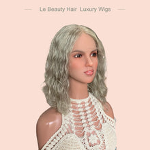 Load image into Gallery viewer, Short Length White Color Hair With Little Black Color Hair Highlights Wave Lace Top Wig