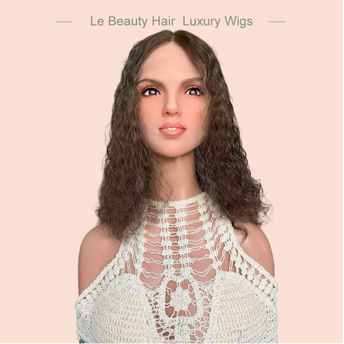 Short Wave Brown Color With Nice Highlights European Hair Swiss Lace Top Jewish Wigs