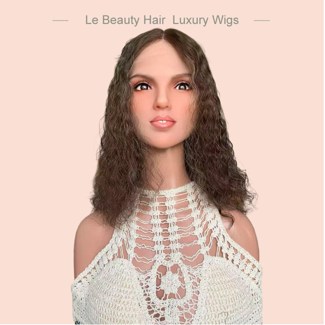 Short Wave Brown Color With Nice Highlights European Hair Swiss Lace Top Jewish Wigs