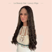 Load image into Gallery viewer, Long Brown With Blonde(Na#6H12 Ashy) Color With Highlight Around Face Wave Swiss Lace Top Wig European Hair Jewish Wigs Kosher