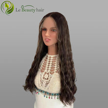 Load image into Gallery viewer, Long Brown With Blonde(Na#6H12 Ashy) Color With Highlight Around Face Wave Swiss Lace Top Wig European Hair Jewish Wigs Kosher