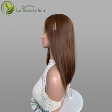 Load image into Gallery viewer, Brown Color Swiss Lace Jewish Wig Kosher Wigs Human Hair European Hair Natural Straight
