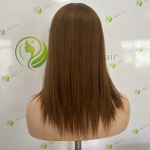 Silk topper/European hair/Jewish wig/Warm brown